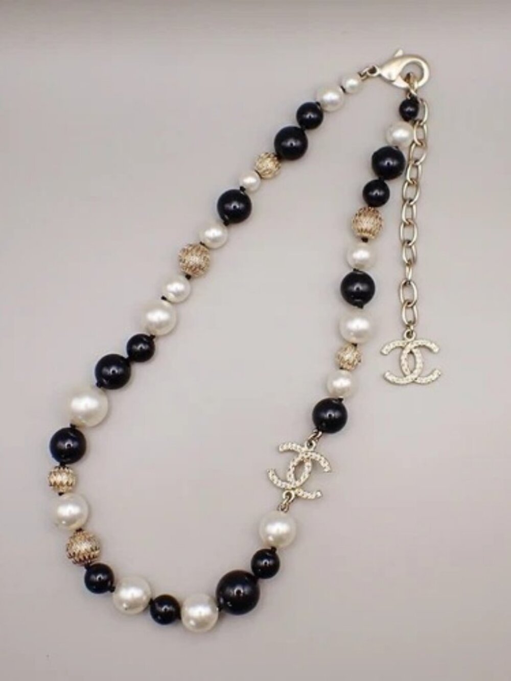 CHANEL CC Chain Pendant Necklace Imitation Pearl Beads A16B BK WE Gold 15RK811